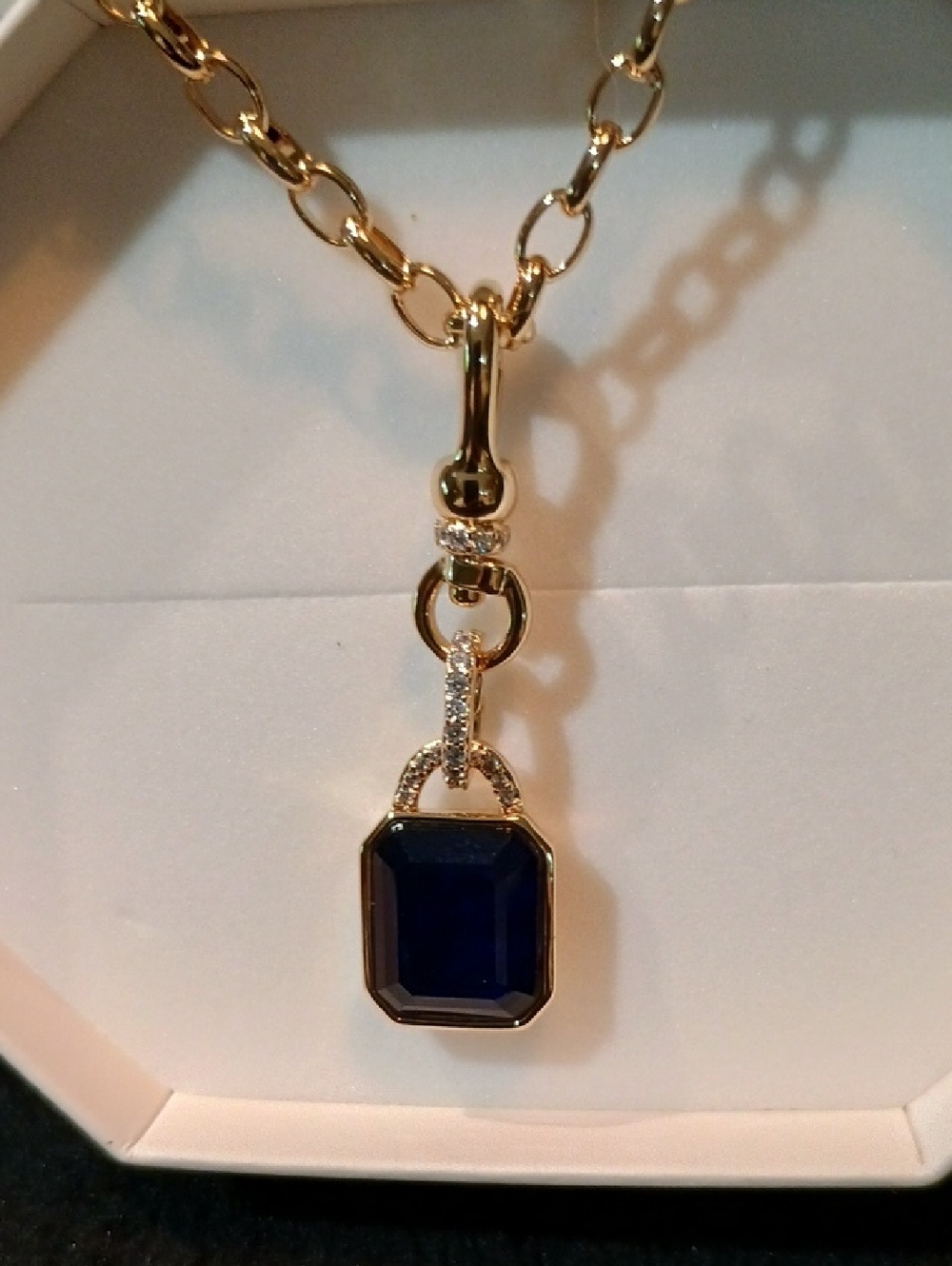 bp Gold-Tone Necklace with Navy Rectangular Pendant